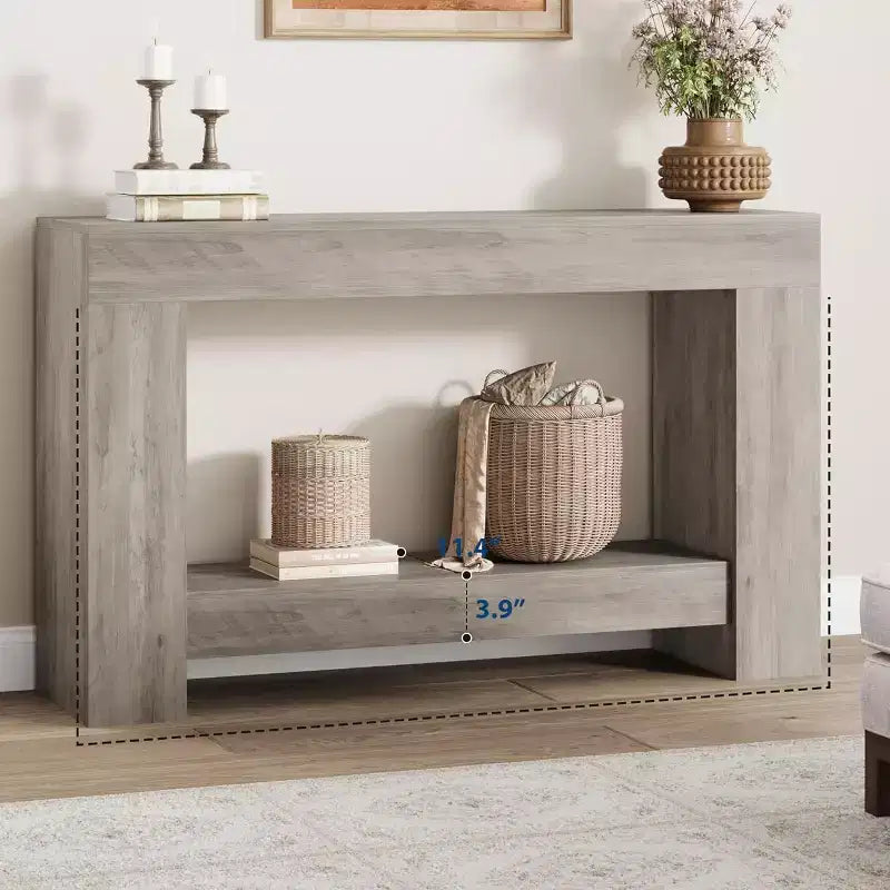 Table console Acekool Farmhouse, table d'entrée à 2 niveaux avec étagère de rangement, longue table de canapé pour couloir, salon, accent rustique