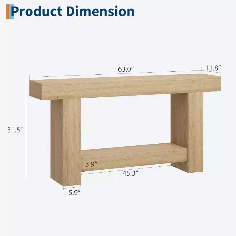 Table console Acekool Farmhouse, table d'entrée à 2 niveaux avec étagère de rangement, longue table de canapé pour couloir, salon, accent rustique