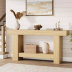 Table console Acekool Farmhouse, table d'entrée à 2 niveaux avec étagère de rangement, longue table de canapé pour couloir, salon, accent rustique