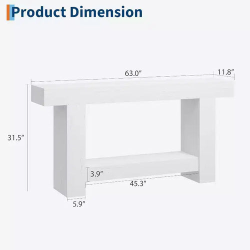 Table console Acekool Farmhouse, table d'entrée à 2 niveaux avec étagère de rangement, longue table de canapé pour couloir, salon, accent rustique