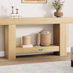 Table console Acekool Farmhouse, table d'entrée à 2 niveaux avec étagère de rangement, longue table de canapé pour couloir, salon, accent rustique