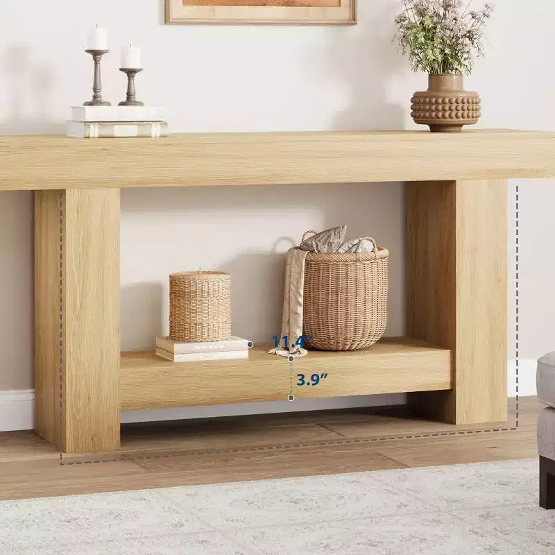 Table console Acekool Farmhouse, table d'entrée à 2 niveaux avec étagère de rangement, longue table de canapé pour couloir, salon, accent rustique