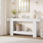 Table console Acekool Farmhouse, table d'entrée à 2 niveaux avec étagère de rangement, longue table de canapé pour couloir, salon, accent rustique