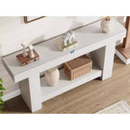 Table console Acekool Farmhouse, table d'entrée à 2 niveaux avec étagère de rangement, longue table de canapé pour couloir, salon, accent rustique