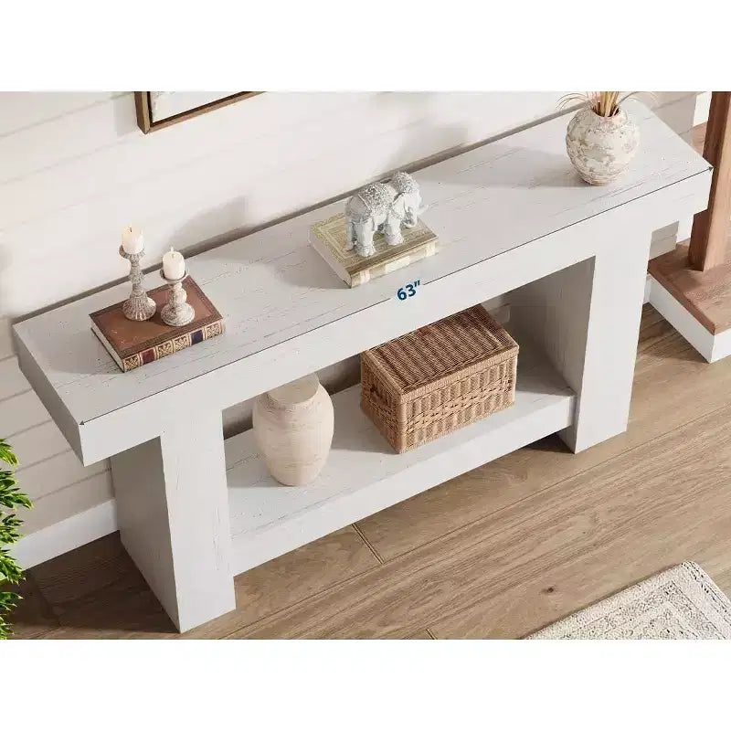 Table console Acekool Farmhouse, table d'entrée à 2 niveaux avec étagère de rangement, longue table de canapé pour couloir, salon, accent rustique