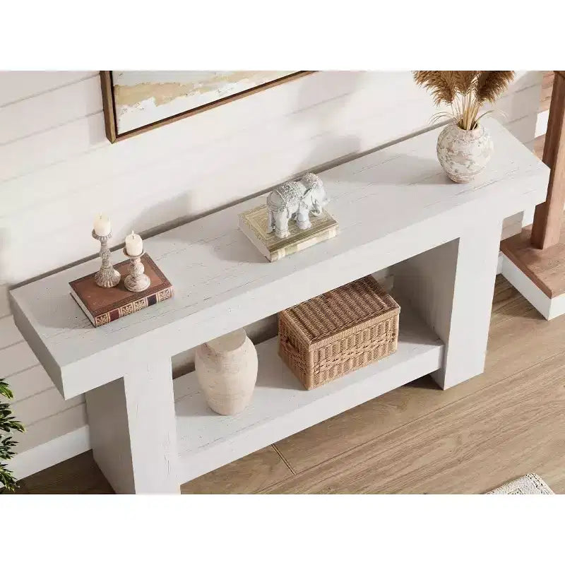Acekool Farmhouse Console Table, 2-Tier Entryway Table with Storage Shelf, Long Sofa Table for Hallway, Living Room, Rustic Accent