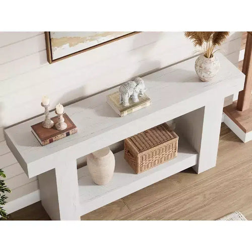 Acekool Farmhouse Console Table, 2-Tier Entryway Table with Storage Shelf, Long Sofa Table for Hallway, Living Room, Rustic Accent