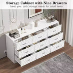 Commode 9 tiroirs, commode 63" pour chambre à coucher avec prise de courant, commode moderne pour couloir, salon