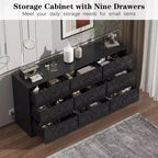Commode 9 tiroirs, commode 63" pour chambre à coucher avec prise de courant, commode moderne pour couloir, salon