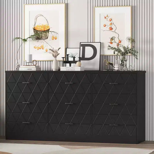9 Drawer Dresser, 63 Dresser for Bedroom with Power Outlet, Modern Drawer for Hallway, Living Room