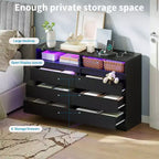 Commode à 6 tiroirs avec station de charge et lumières LED, commode moderne avec prise de courant