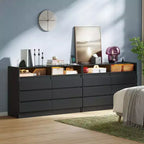 Commode à 6 tiroirs avec station de charge et lumières LED, commode moderne avec prise de courant