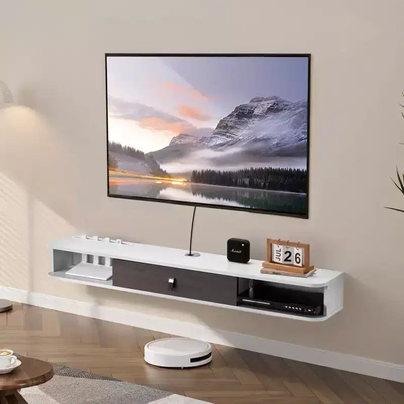 Meuble TV Flottant VEVOR, Centre de Divertissement Mural 55 pouces avec Trou de Câble, Étagère TV Flottante Moderne avec Armoire de Rangement, Blanc