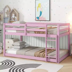 Lit superposé Okak Twin Over Twin au sol avec échelle et lattes renforcées, cadre de lit moderne en bois d'hévéa pour chambre d'enfants, chambre à coucher