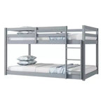 Lit superposé Okak Twin Over Twin au sol avec échelle et lattes renforcées, cadre de lit moderne en bois d'hévéa pour chambre d'enfants, chambre à coucher