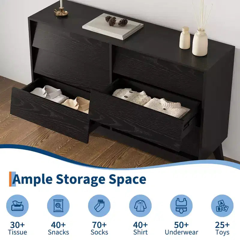 Commode en bois cannelé COZONY à 6 tiroirs, table de chevet et coffre de rangement modernes pour chambre à coucher et salon