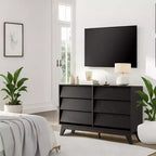 Commode en bois cannelé COZONY à 6 tiroirs, table de chevet et coffre de rangement modernes pour chambre à coucher et salon