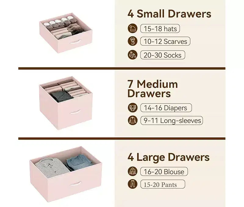 COZONY Commode haute à 15 tiroirs en tissu avec plateau en bois et cadre en métal robuste, Commode de rangement avec imprimé grain de bois pour chambre à coucher, salon et couloir