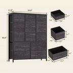 COZONY Commode haute à 15 tiroirs en tissu avec plateau en bois et cadre en métal robuste, Commode de rangement avec imprimé grain de bois pour chambre à coucher, salon et couloir