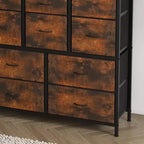 COZONY Commode haute à 15 tiroirs en tissu avec plateau en bois et cadre en métal robuste, Commode de rangement avec imprimé grain de bois pour chambre à coucher, salon et couloir
