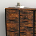 COZONY Commode haute à 15 tiroirs en tissu avec plateau en bois et cadre en métal robuste, Commode de rangement avec imprimé grain de bois pour chambre à coucher, salon et couloir