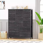 COZONY Commode haute à 15 tiroirs en tissu avec plateau en bois et cadre en métal robuste, Commode de rangement avec imprimé grain de bois pour chambre à coucher, salon et couloir