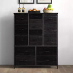 COZONY Commode haute à 15 tiroirs en tissu avec plateau en bois et cadre en métal robuste, Commode de rangement avec imprimé grain de bois pour chambre à coucher, salon et couloir