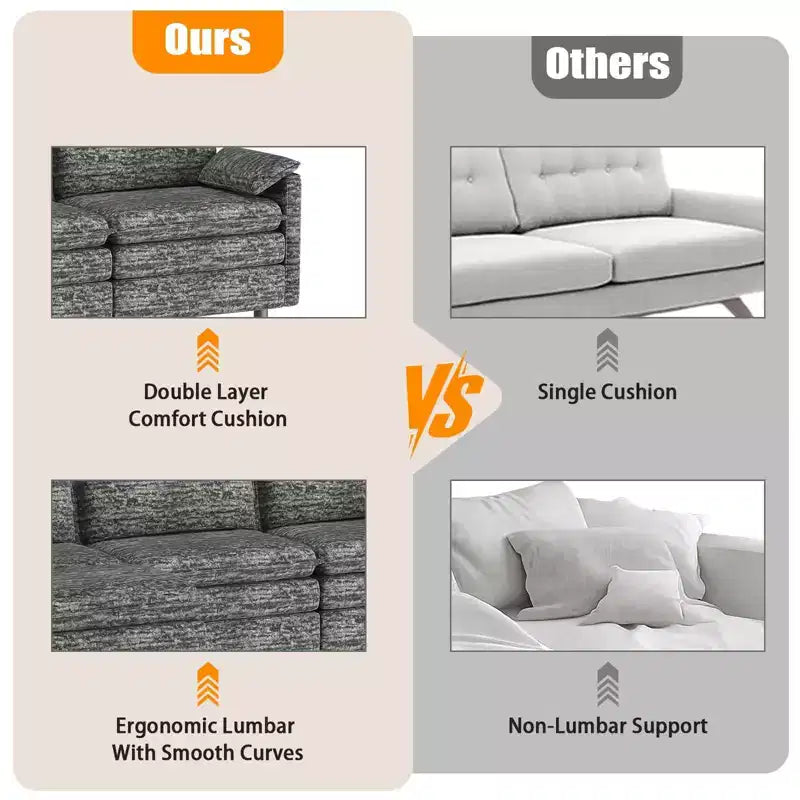 Canapé sectionnel modulaire 108" avec pouf mobile - Canapé d'angle en chenille pour salon d'appartement