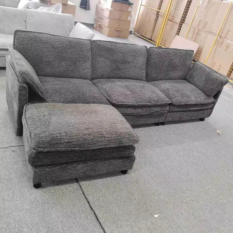 Canapé sectionnel modulaire 108" avec pouf mobile - Canapé d'angle en chenille pour salon d'appartement