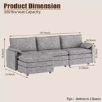 Canapé sectionnel modulaire 108" avec pouf mobile - Canapé d'angle en chenille pour salon d'appartement