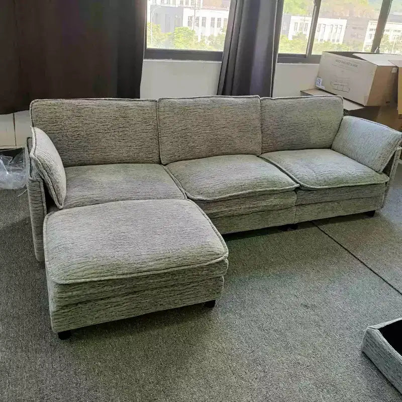 Canapé sectionnel modulaire 108" avec pouf mobile - Canapé d'angle en chenille pour salon d'appartement