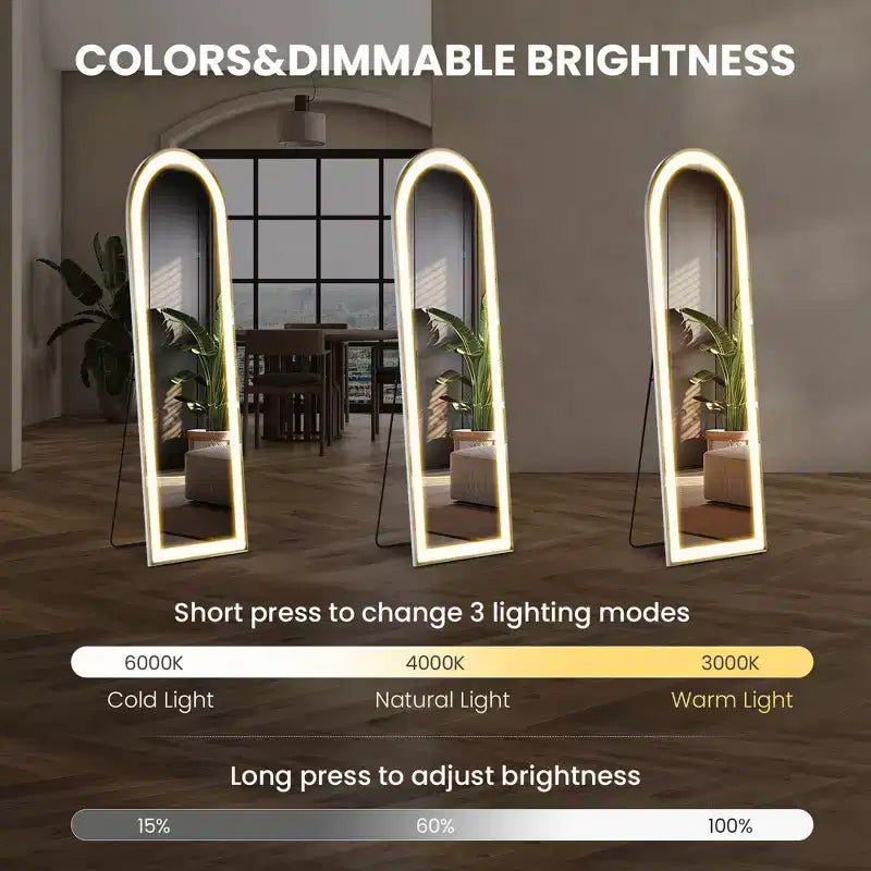Bestier Miroir pleine longueur avec lumières LED, miroir de 152 cm avec cadre en alliage d'aluminium, miroirs sur pied ou muraux pour le salon
