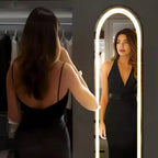 Bestier Miroir pleine longueur avec lumières LED, miroir de 152 cm avec cadre en alliage d'aluminium, miroirs sur pied ou muraux pour le salon
