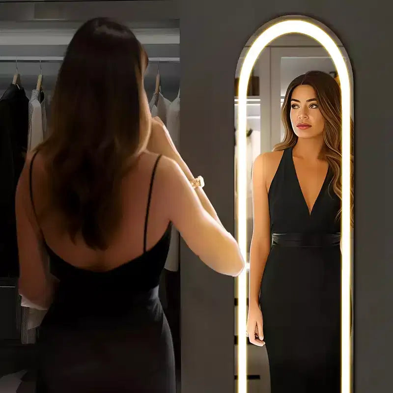Bestier Miroir pleine longueur avec lumières LED, miroir de 152 cm avec cadre en alliage d'aluminium, miroirs sur pied ou muraux pour le salon