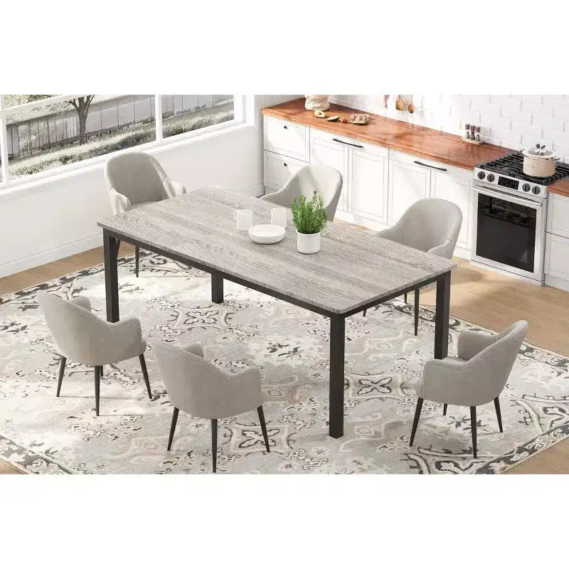 Table à manger industrielle pour 6-8 personnes, longue table de cuisine avec cadre métallique robuste et comptoir rectangulaire à bords arrondis pour le dîner