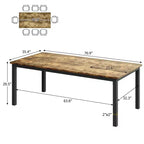 Table à manger industrielle pour 6-8 personnes, longue table de cuisine avec cadre métallique robuste et comptoir rectangulaire à bords arrondis pour le dîner