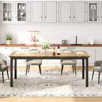 Table à manger industrielle pour 6-8 personnes, longue table de cuisine avec cadre métallique robuste et comptoir rectangulaire à bords arrondis pour le dîner