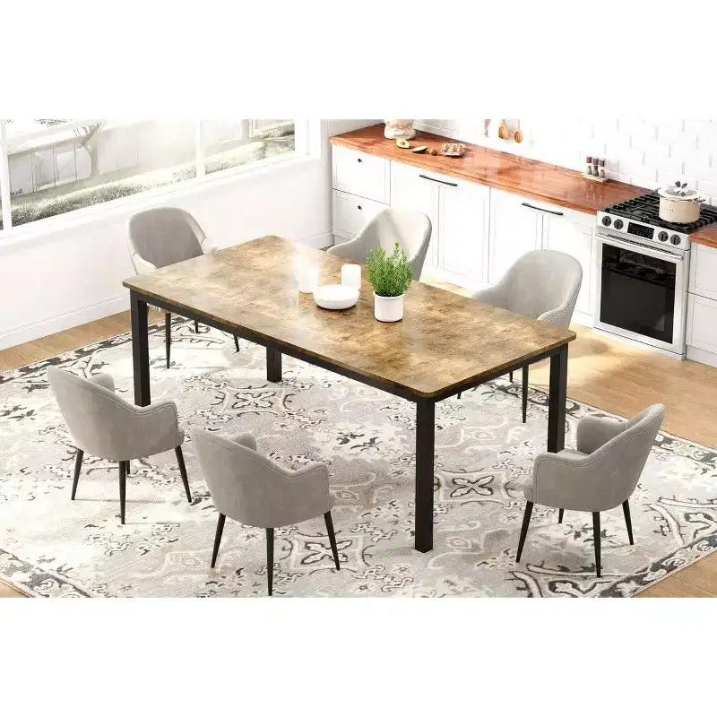 Table à manger industrielle pour 6-8 personnes, longue table de cuisine avec cadre métallique robuste et comptoir rectangulaire à bords arrondis pour le dîner