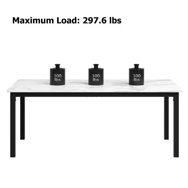 Table à manger industrielle pour 6-8 personnes, longue table de cuisine avec cadre métallique robuste et comptoir rectangulaire à bords arrondis pour le dîner
