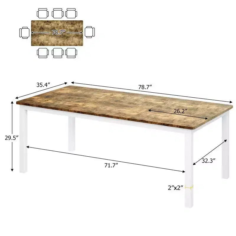 Table à manger industrielle pour 6-8 personnes, longue table de cuisine avec cadre métallique robuste et comptoir rectangulaire à bords arrondis pour le dîner