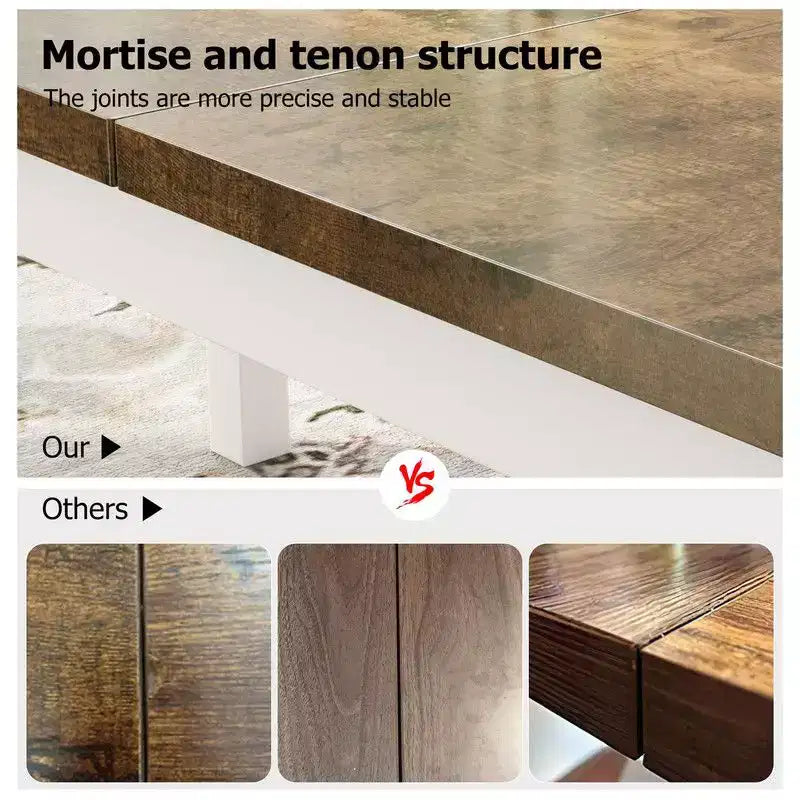 Table à manger industrielle pour 6-8 personnes, longue table de cuisine avec cadre métallique robuste et comptoir rectangulaire à bords arrondis pour le dîner