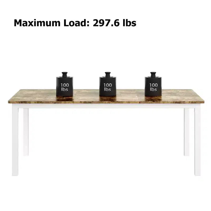 Table à manger industrielle pour 6-8 personnes, longue table de cuisine avec cadre métallique robuste et comptoir rectangulaire à bords arrondis pour le dîner