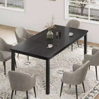 Industrial Dining Table for 6-8 People, Long Kitchen Table with Sturdy Metal Frame & Round Corner Rectangular Counter for Dinner