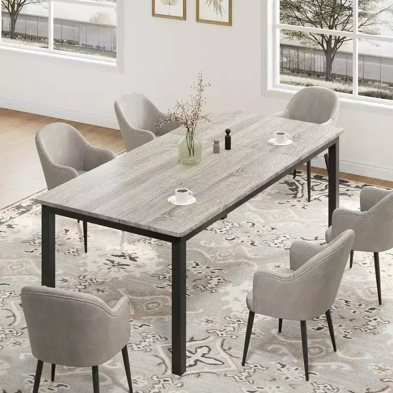 Table à manger industrielle pour 6-8 personnes, longue table de cuisine avec cadre métallique robuste et comptoir rectangulaire à bords arrondis pour le dîner