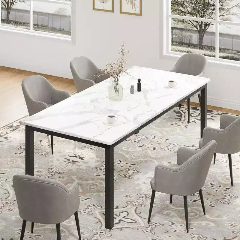 Table à manger industrielle pour 6-8 personnes, longue table de cuisine avec cadre métallique robuste et comptoir rectangulaire à bords arrondis pour le dîner