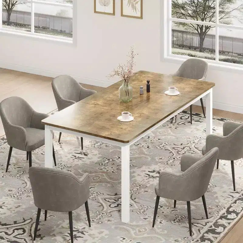 Table à manger industrielle pour 6-8 personnes, longue table de cuisine avec cadre métallique robuste et comptoir rectangulaire à bords arrondis pour le dîner