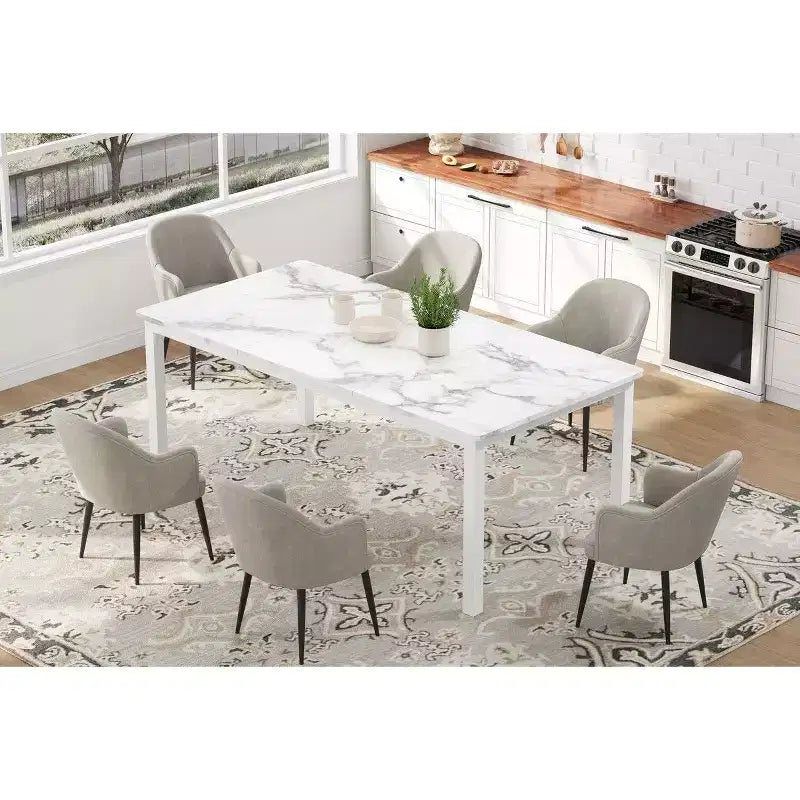 Table à manger industrielle pour 6-8 personnes, longue table de cuisine avec cadre métallique robuste et comptoir rectangulaire à bords arrondis pour le dîner