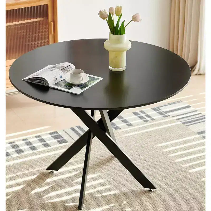 42.1 Round Dining Table, Mid-Century End Table Coffee Table with Metal Cross Legs, Kitchen Table for 4-6 - ModernLuxe