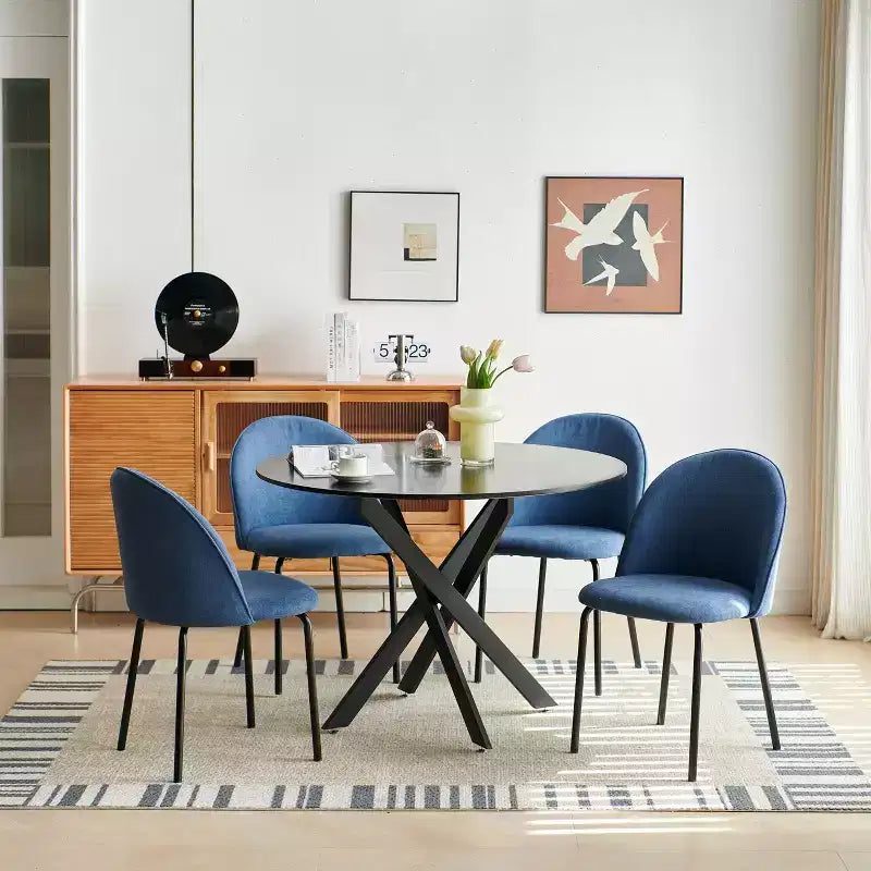 42.1 Table à Manger Ronde, Table Basse de Salon de Milieu de Siècle avec Pieds en Croix Métalliques, Table de Cuisine pour 4-6 Personnes - ModernLuxe