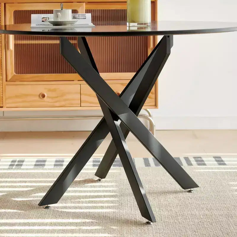 42.1 Table à Manger Ronde, Table Basse de Salon de Milieu de Siècle avec Pieds en Croix Métalliques, Table de Cuisine pour 4-6 Personnes - ModernLuxe